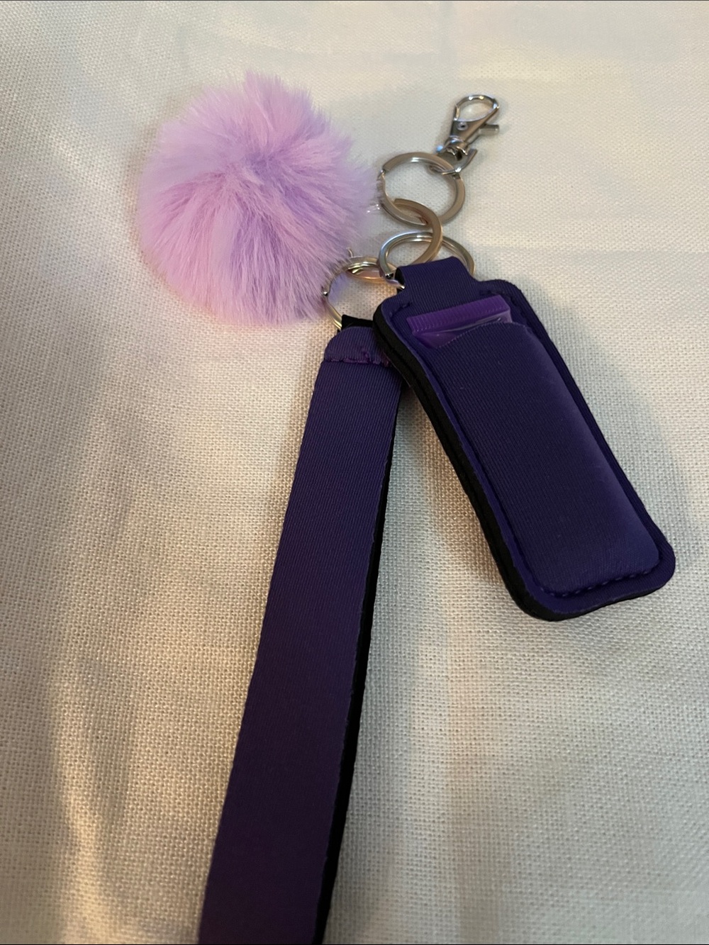 Purple Pom-Pom Keychain & Lip Balm Holder